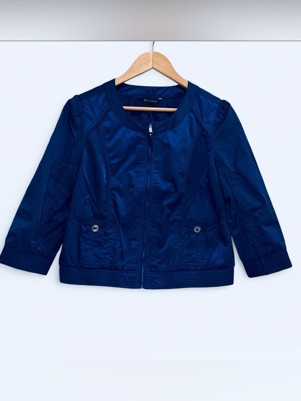 WHBM royal blue nylon bomber style dressy jacket with pockets Size 10